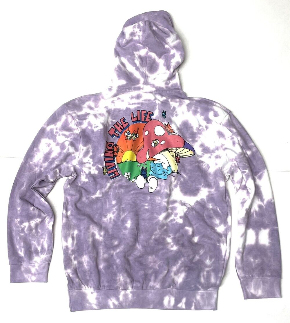 The Smurfs Hoodie Mens Size S Mushroom Tie Dye Lavender Living The Life Purple